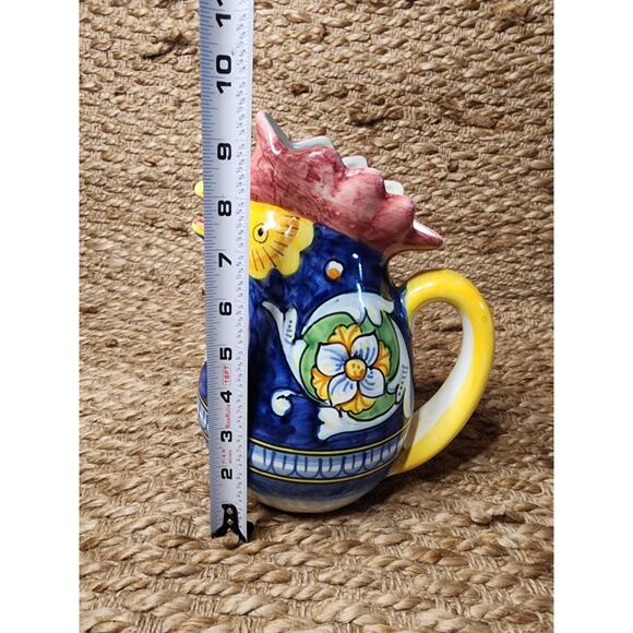 Pottery Majolica Rooster Pitcher Handmade Painted Italy Marked Dip. A Mano 9.5" - Picture 9 of 10